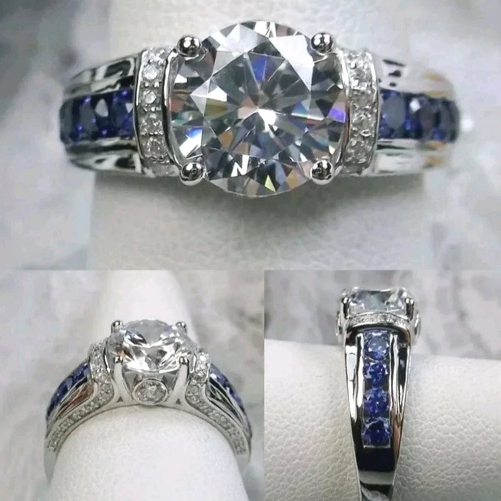 3Ct Round Cut Lab Created Diamond Sapphire Engagement Ring 14K White Gold Plated